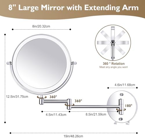 Wall Mounted Makeup Mirror Rechargeable LED 15x 360