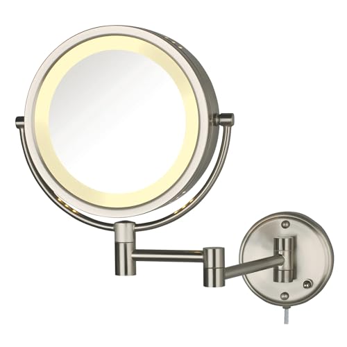 JERDON Two-Sided Wall-Mounted Makeup Mirror with Lights - 8X Magnification