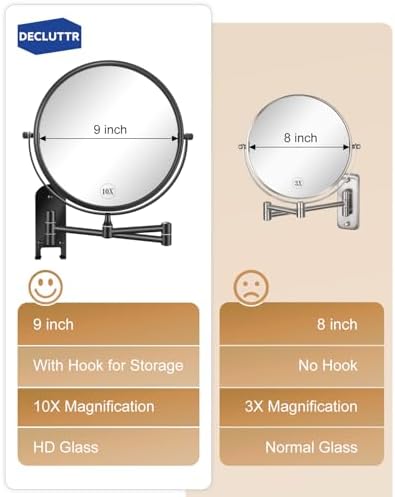 decluttr Large 9 Inch Wall Mounted Makeup Mirror