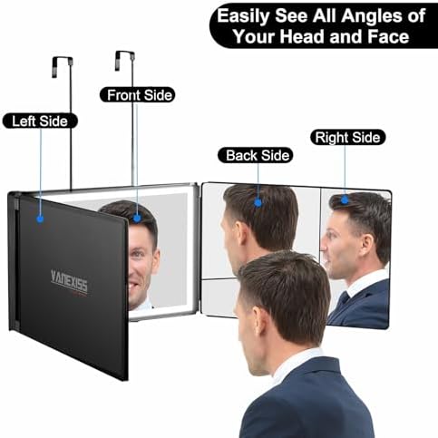 Vanexiss Rechargeable 3-Way Glass Mirror for Hair Shaving Styling