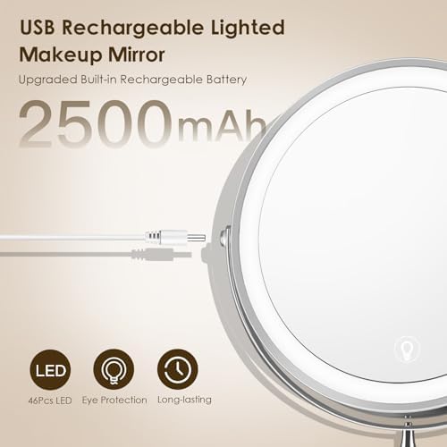 Wall-Mounted Makeup Mirror with Lights 8 Rechargeable Vanity Mirror