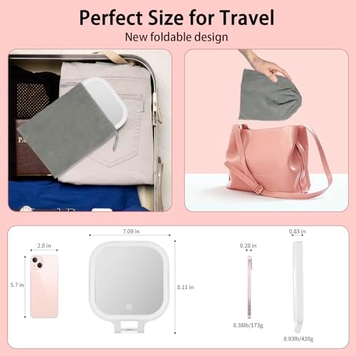 Compact Travel Makeup Mirror with LED Lights and Magnification