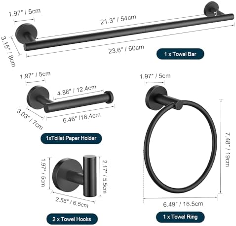 TURS Matte Black Bathroom Towel Bar Set