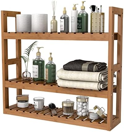 Domax Bamboo 3-Tier Adjustable Wall Mount Storage Shelf Walnut