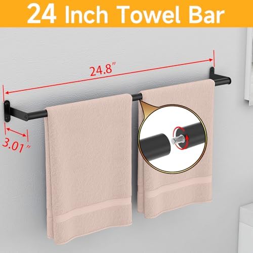 MKO 24 Inch Black Stainless Steel Towel Bar Rod