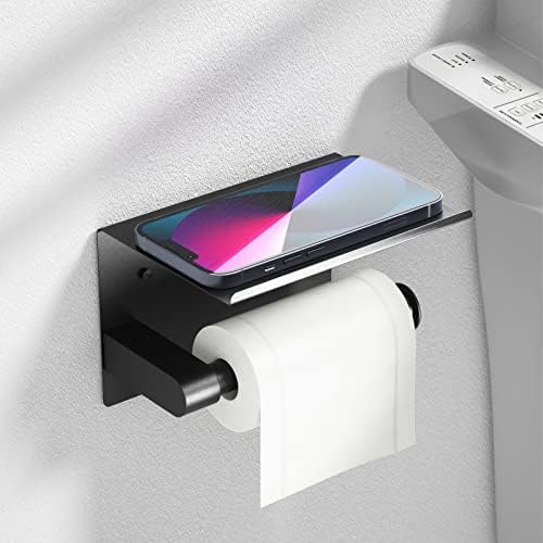 Black Toilet Paper Holder With Shelf for Home Use