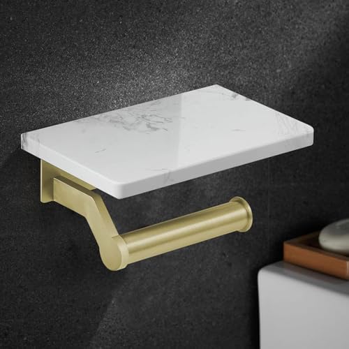 Hoimpro Stainless Steel Toilet Paper Holder with Marble Shelf