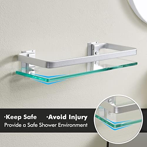 Sturdy Aluminum Glass Shelves for Bathroom 8MM Thick Space Saving 2-Pack