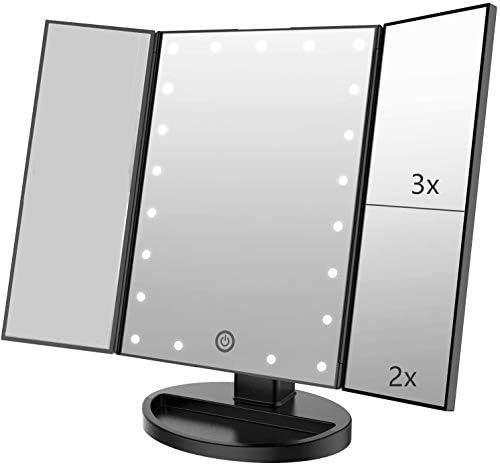 Flymiro Tri-Fold Lighted Vanity Mirror with 3x Magnification