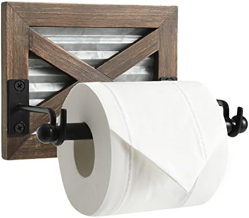 Rustic Farmhouse Toilet Paper Holder - Rustic Brown Wood Galvanized Metal