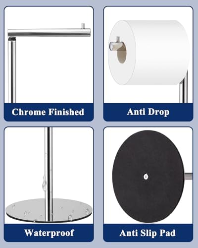 Toilet Paper Holder Stand Space-Saving Modern Design 4 Rolls Included