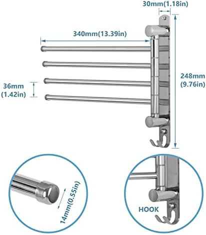 JSVER Rust-Resistant Space-Saving 4-Arm Towel Rack
