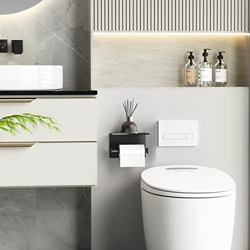 Black Toilet Paper Holder With Shelf for Home Use