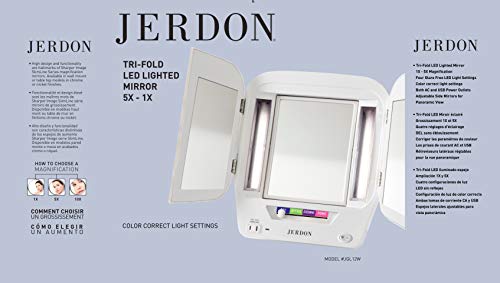 JERDON Multi-Light Trifold Vanity Mirror Makeup Mirror
