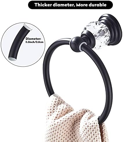 WINCASE Crystal Towel Holder Black Bathroom Towel Ring Wall-Mounted
