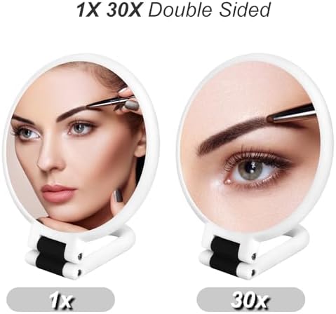 1x30x X Travel Mirror Handheld Double-Side 30x Magnifier for Women