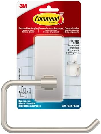 Command Toilet Paper Holder Satin Nickel Water Resistant Rust-Proof