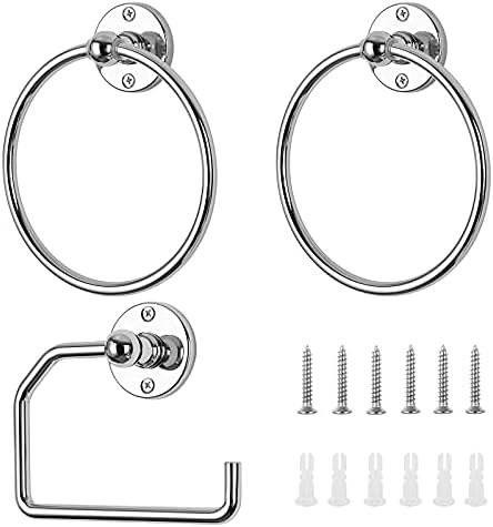 BKOH ETELI 3-Piece Bathroom Towel Ring and Toilet Paper Holder Set Silver