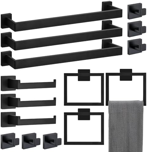 15-Piece Black Stainless Steel Bathroom Hardware Set