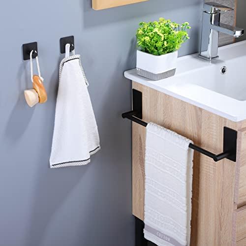 Taozun Towel Bar with Adhesive Hooks 16-Inch Black