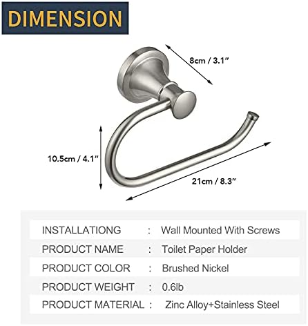 BESy Brushed Nickel Toilet Tissue Paper Holder Rustproof Durable Bathroom Accessory