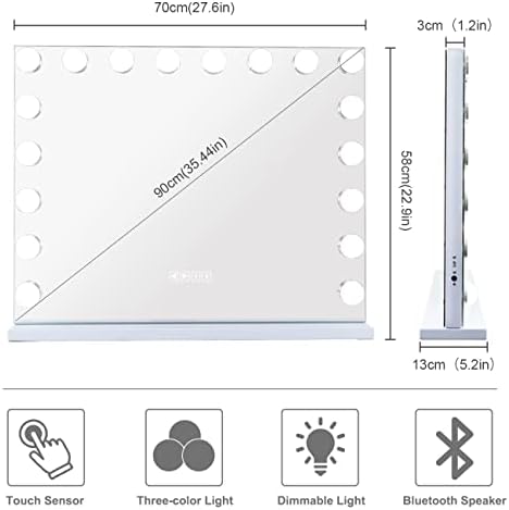 Large Vanity Mirror with Bluetooth Dimmable Lighting for Make-up