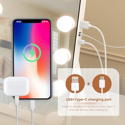 11x14 Interactive Vanity Mirror wLED Light Charging Port for Makeup