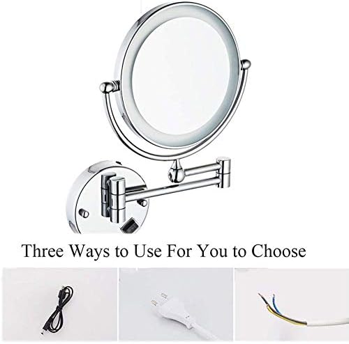 Wall-Mounted Double-Sided Makeup Mirror with LED Light for Bathroom