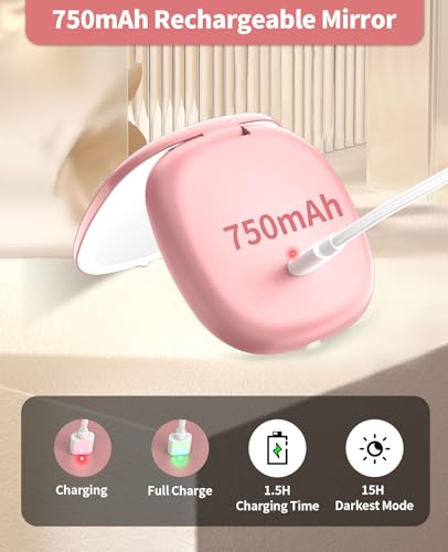 Wobsion Travel Mirror with Light Rechargeable 1x10x Compact Magnifying Mirror