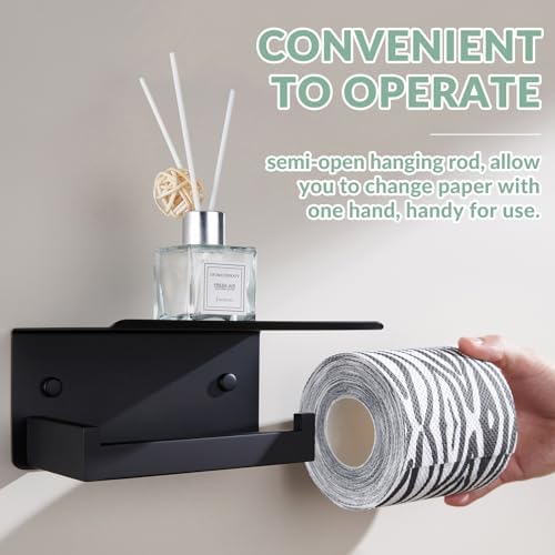 APLusee Premium Stainless Steel Toilet Paper Holder with Shelf Matte Black