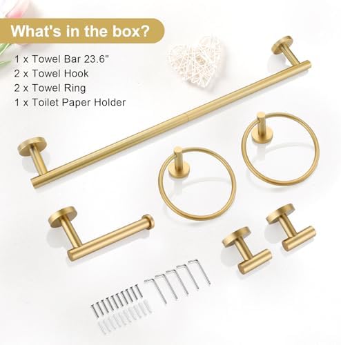 TQKAG Brushed Gold 6-Piece Bathroom Hardware Set