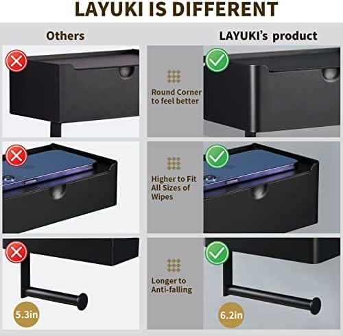 LayukiTOILETPAPERHPOHOLDER WITH WIPEHOLDER STAINLESS STEEL WALL MOUNTED MATT BLACK DURABLE