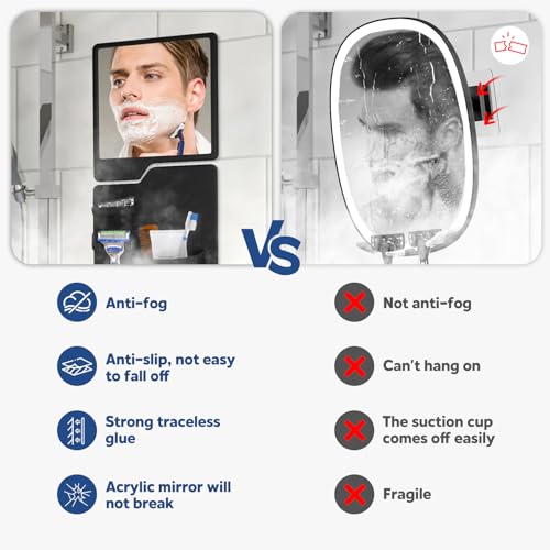 Silicone shower toothbrush razor holder with anti-fog mirror