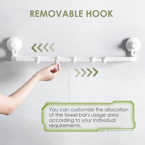LUXEARStrong Adhesive Bathroom Towel Bar w 5 Hooks No Drilling 24-Inch - White