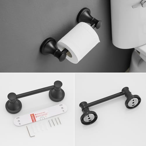 RUMOSE 2-Pack Toilet Paper Holder Towel Ring Matte Black Flexible Balance