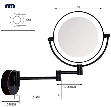 HIHIA Wall-Mounted 10X Makeup Mirror Double-Sided LED Rechargeable