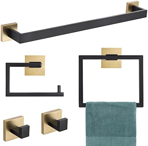 YACVCL 5-Piece Black and Gold Towel Bar Set