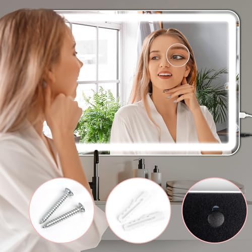 32 x 22 Large Vanity Mirror with Lights White