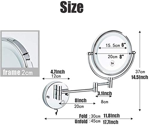 Professional Makeup Mirror Wall-Mounted Vanity with 360-Degree Rotation 3x Magnification