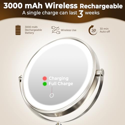 9 Wall-Mounted Makeup Mirror with Rechargeable LED Lights and 3000mAh Battery