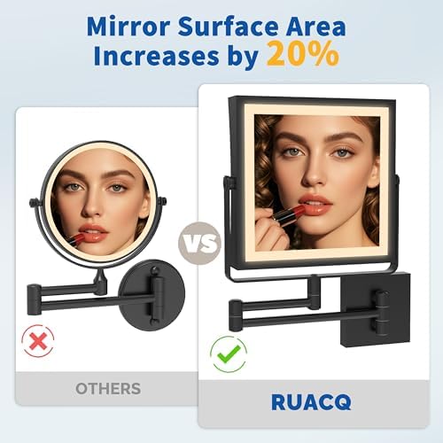 Ruacq Rechargeable Wall-Mounted Makeup Mirror with Lights