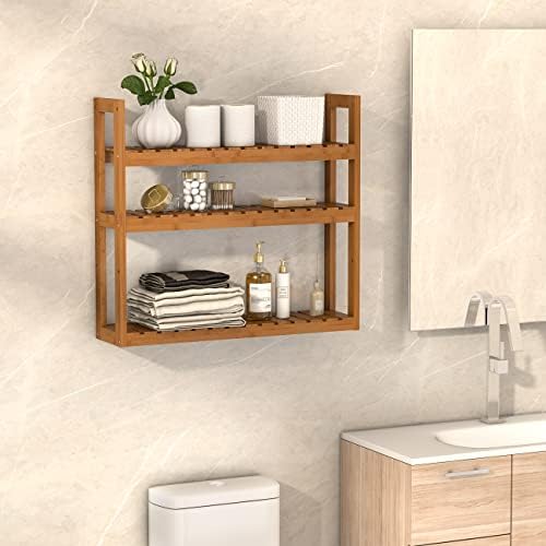 Domax Bamboo 3-Tier Adjustable Wall Mount Storage Shelf Walnut