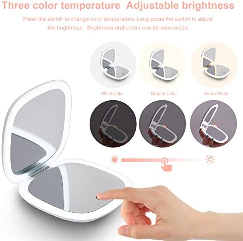 Compact LED Magnifying Mirror - 4 inches 1X10X Magnification Reusable Portable