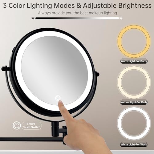 Wall-Mounted Makeup Mirror with 3 Lighting Modes