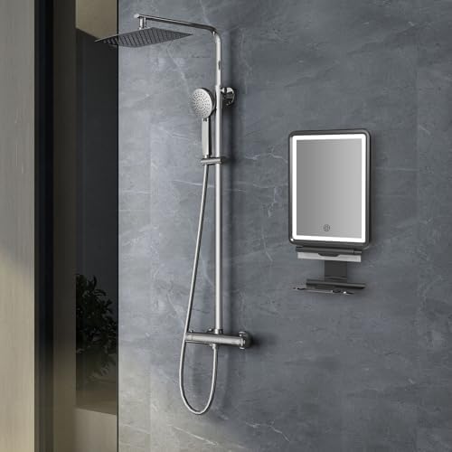 Anti-Fog Shower Mirror with Squeegee 3 Light Modes