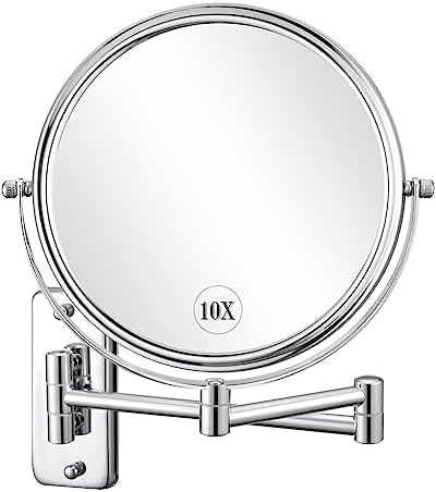 Adjustable Wall-Mounted Makeup Mirror with 10X Magnification