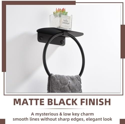 Matte Black Bath Towel Ring Shelf Stainless Steel Towel Holder