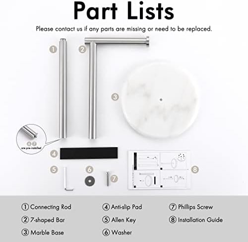 KES Freestanding Toilet Paper Holder withNatural Marble Base and Stainless Steel Finish