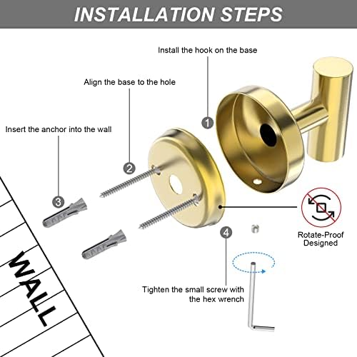 Stainless Steel Gold Towel Hooks 4-Pack Bathroom Home Use