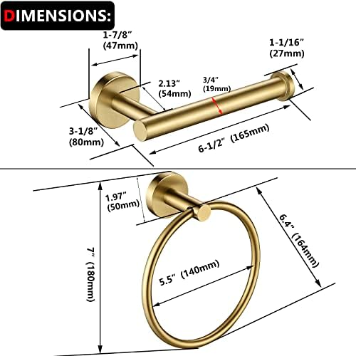 Sturdy Gold Toilet Paper Holder Towel Ring Set Stainless Steel Bathroom Accessory